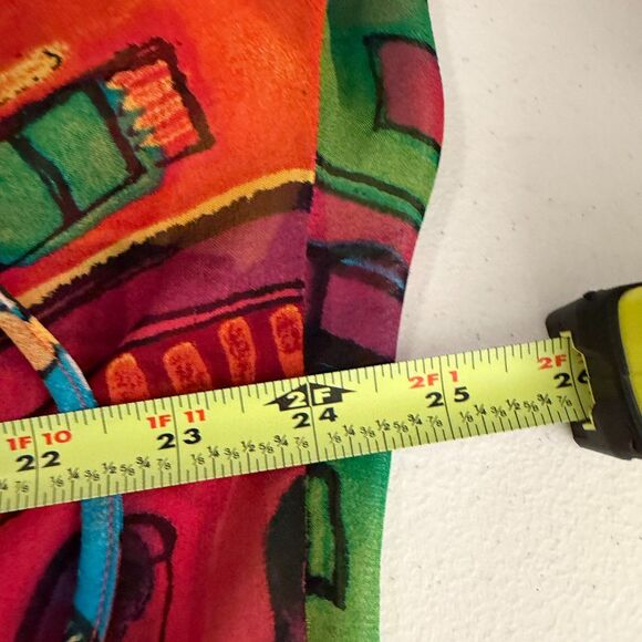 Chico's Blouse Women's 3 Colorful 100% Silk V-Neck Art To Wear Printed Top - Picture 8 of 8